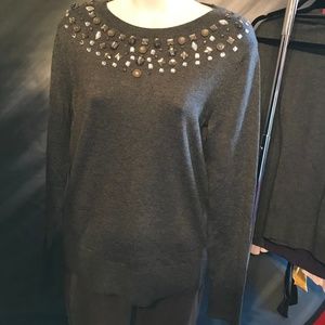 *Last One*. Charcoal Embellished Crewneck Sweater
